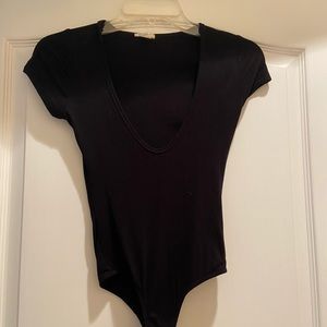 Super low cut V neck t shirt bodysuit